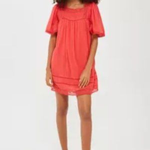 Topshop Red Smocked Babydoll Dress